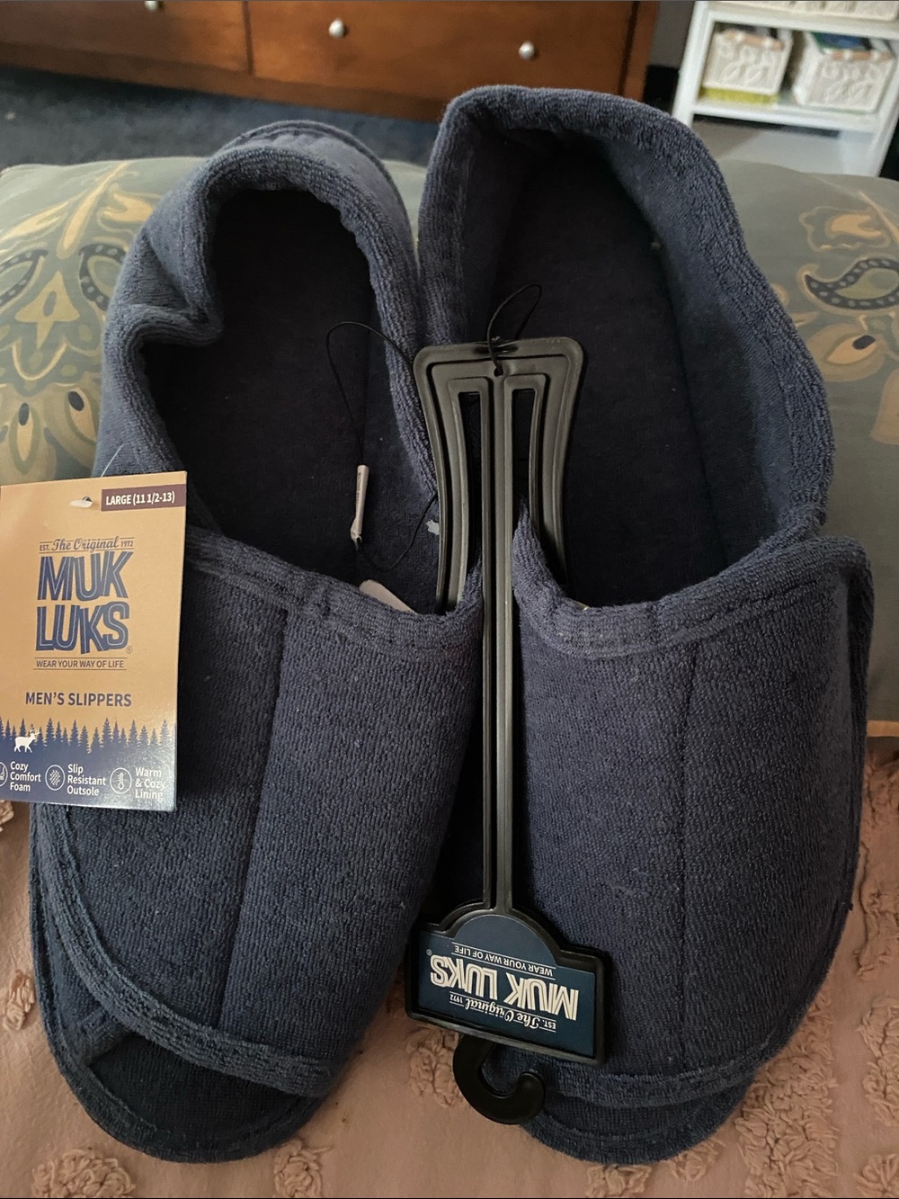 Muk Luks Men’s Navy Blue Slip-On Slippers